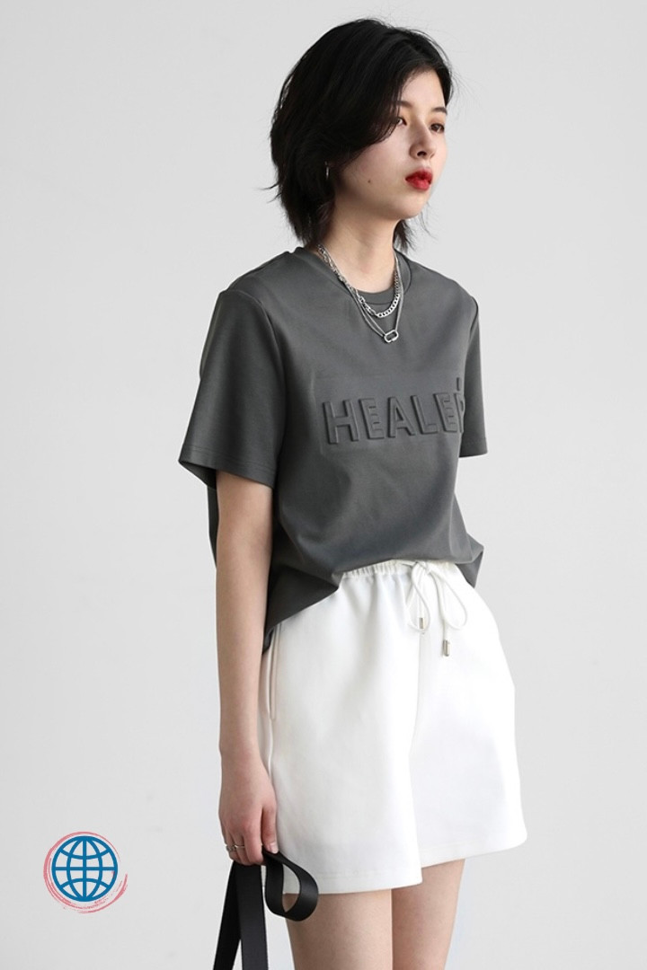Crewneck T-Shirt Women's Tees Casual 3D Print Letters Round Neck Short Sleeve T-shirts Women Tops T shirts for Woman Trending in Gray / Grey