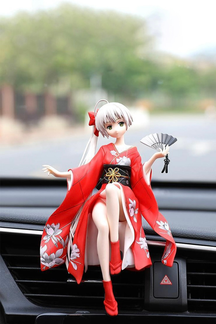 Kimono Girl Figurine 13cm Japanese Anime Beautiful Souvenir Figure for Car Ornaments PVC Collection Model Toys Bicycle Motorcycle Decoration Japan Souvenirs Trending in Red