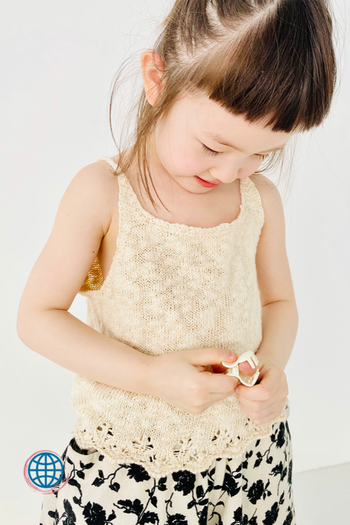 Hollow Sleeveless Camisole Top Kids Japanese original Toddler girl children's wear Scoopneck O-Neck apricot beige cotton cami Trending girls Japan tops