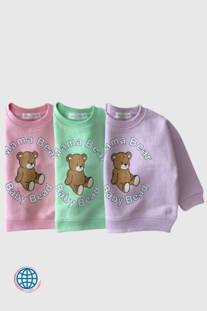 Toddler Candy Color Crewneck Sweatshirt Kids Boy Girl Cute Cartoon Bear Print For Boys Girls Long Sleeve Pullover Sweatshirts Toddlers Tops Trending In Purple Green Pink