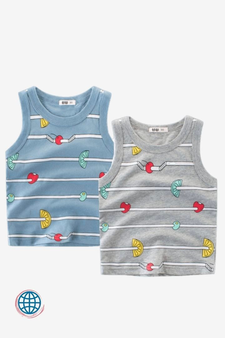 Stripe Cotton Boatneck Mix & Match Tank Top  Kids Tees T Shirts Boys Girls striped Vests Tops Baby Toddler T-shirts for girl boy Sleeveless Children's Vest T-Shirt Toddlers Clothes Trending in Blue Gray / Grey