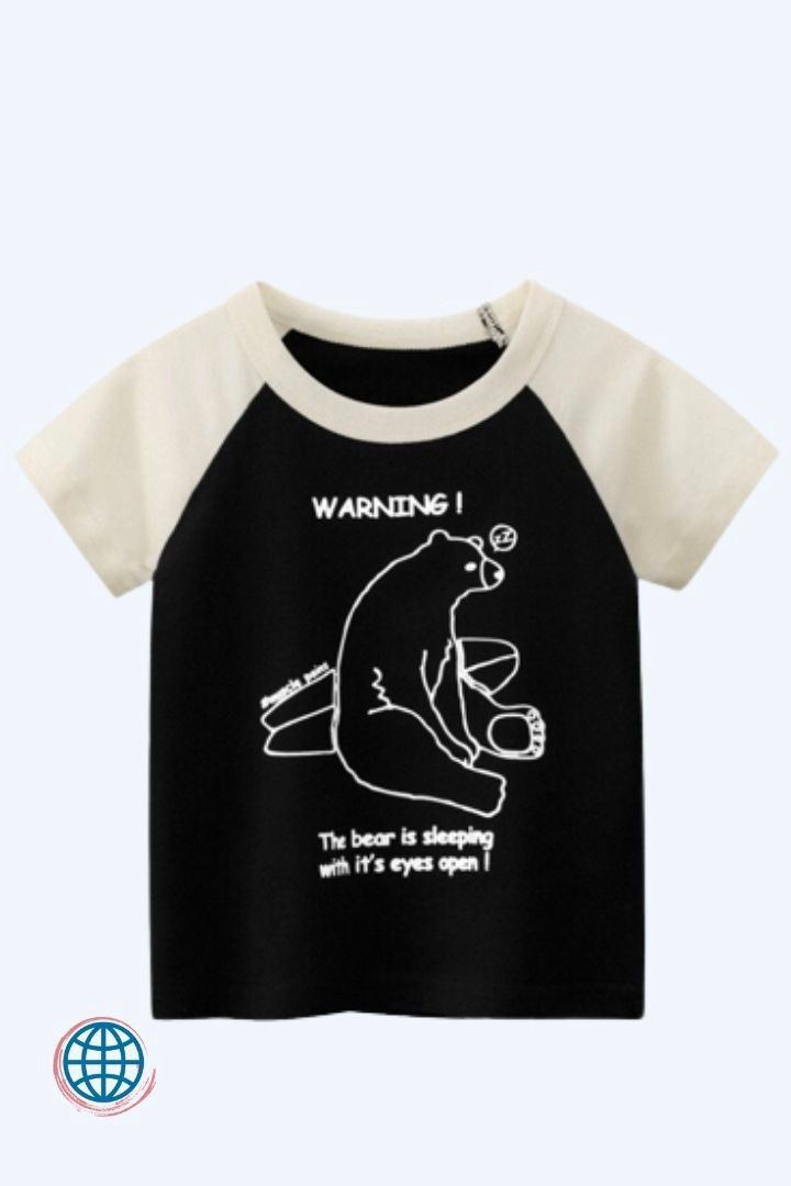 Short-Sleeve Crewneck T-Shirt Children T-shirts Kids Boy Girl Clothes Short Sleeve O-Neck Tops khaki black Cartoon Bear Baby Tees Kid 100% Cotton T-Shirts Top Trending Outfits 2-9Years Boy Girl