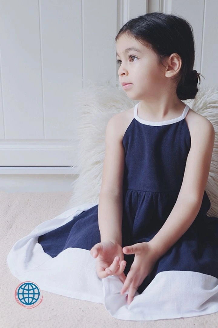Cotton-Linen Scoopneck Sleeveless Dress Kids Toddler Baby Girls Cotton And Linen Sleeveless Stitching Dress Children's Casual Loose Getaway Vacation Holiday Beach Long Linen Dresses Trending in Navy Blue / White
