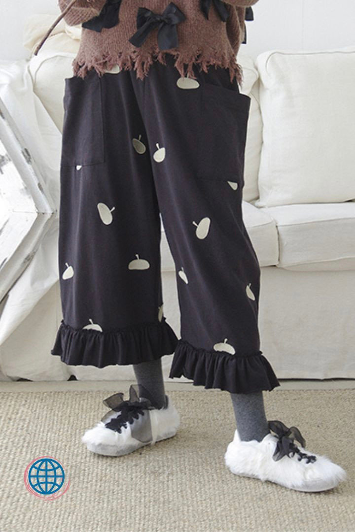 Nine-Point Wide-Leg Pants Women’s Japanese original black pattern wide leg straight-leg pants loose casual Japan pants Trending for Woman