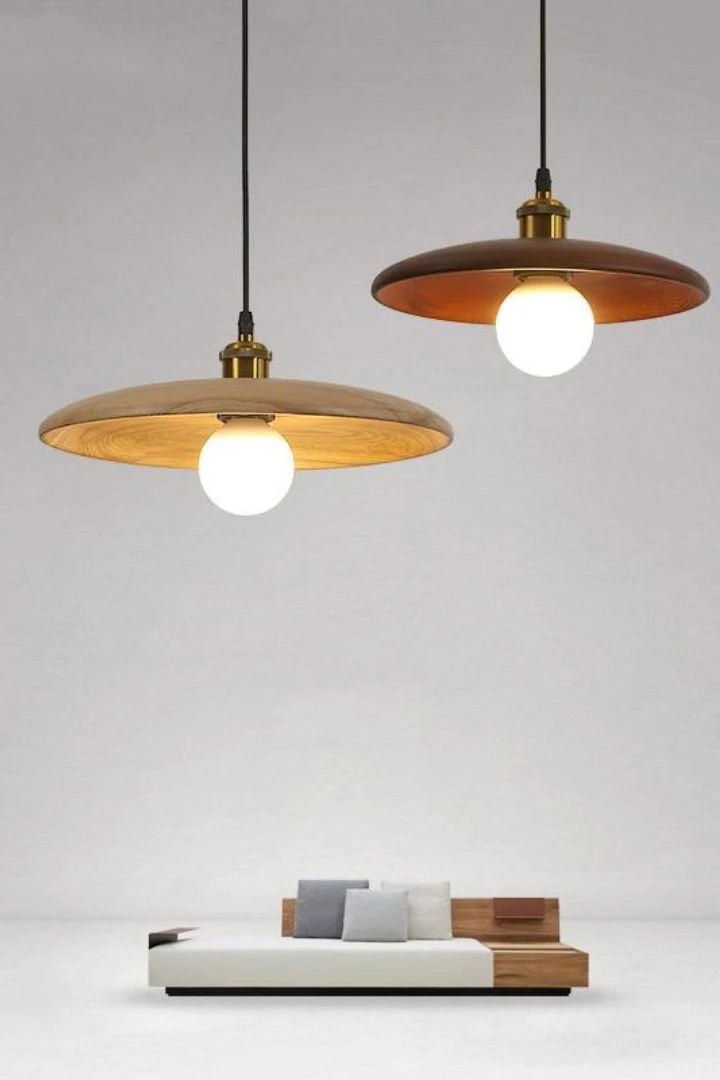 Wooden Canopy Pendant Lamp Nordic Solid Walnut Wood Simple Japan Style Walnut Hanging Light For Dinning Room Hotel Seaside Project Trending Japanese Lighting