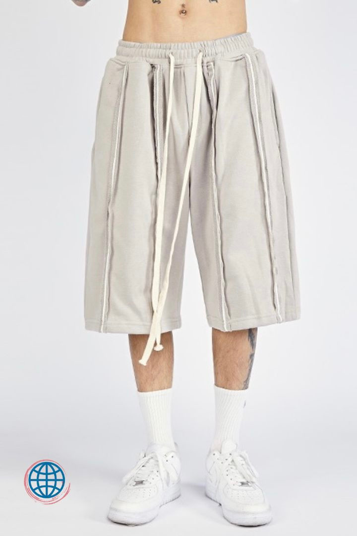 Anti-Crop Japanese Baggy Shorts Men’s Hip Hop Design Drawstring Edge Mid rise Waist Jogger Oversized Casual Japan Streetwear Shorts for Man Trending in Gray / Grey