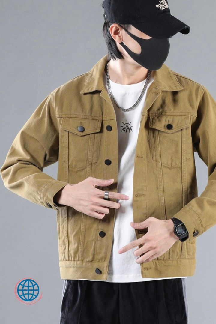 Denim Jacket Mens Casual Korean Mens Clothing Cotton Outwear Gothic Streetwear M-5XL for Man Trending in Khaki