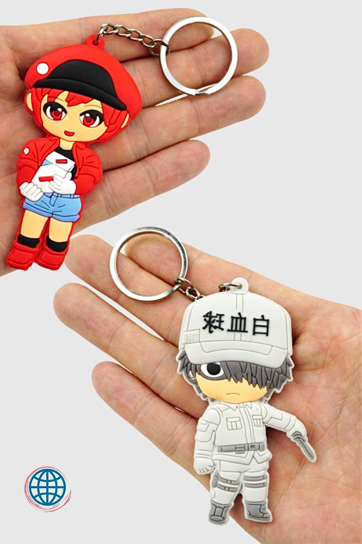 Anime Cells at Work Keychain Japanese Souvenir PVC Key Chains Red White Blood Cell Itabag Trending Japan Keychains Bag Car Hanging Key Souvenirs Charm Accessories
