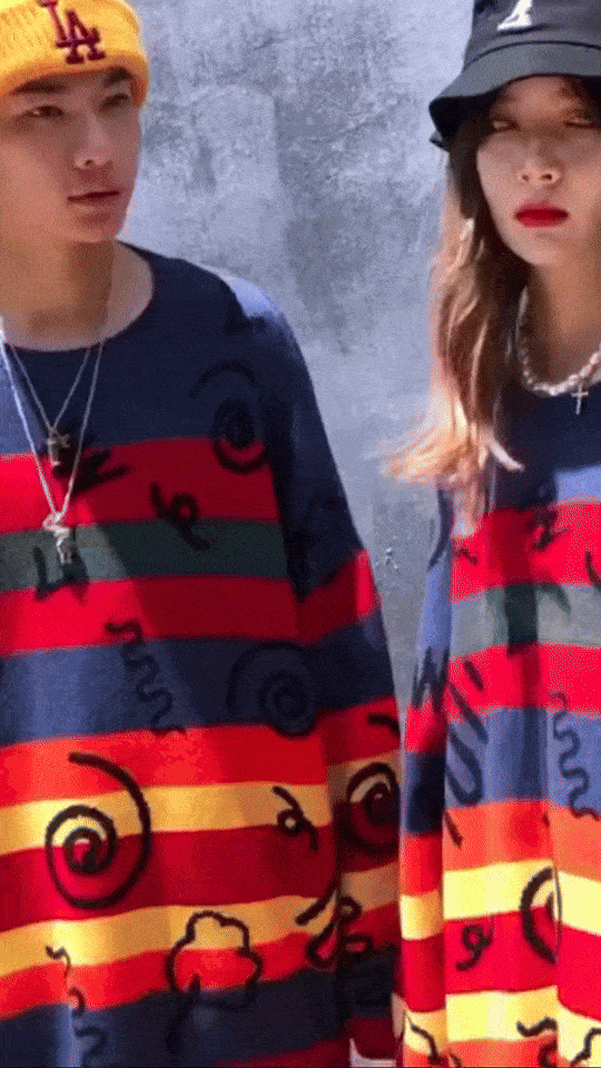 Hip Hop Rainbow Striped Sweater  Unisex Mens Women’s Harajuku Hand Painted Graffiti Pullover Multicolor Color Block Sweaters for Man Woman Plus Size Trend In Blue Red