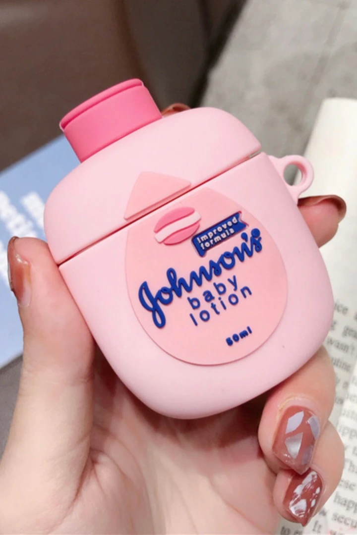 3D Johnson & Johnson Baby Lotion AirPods 2 Case Cover    Cartoon Earphone Cases Pink Silicone Soft Headphone Protective Trending for Airpods Case Charging Covers