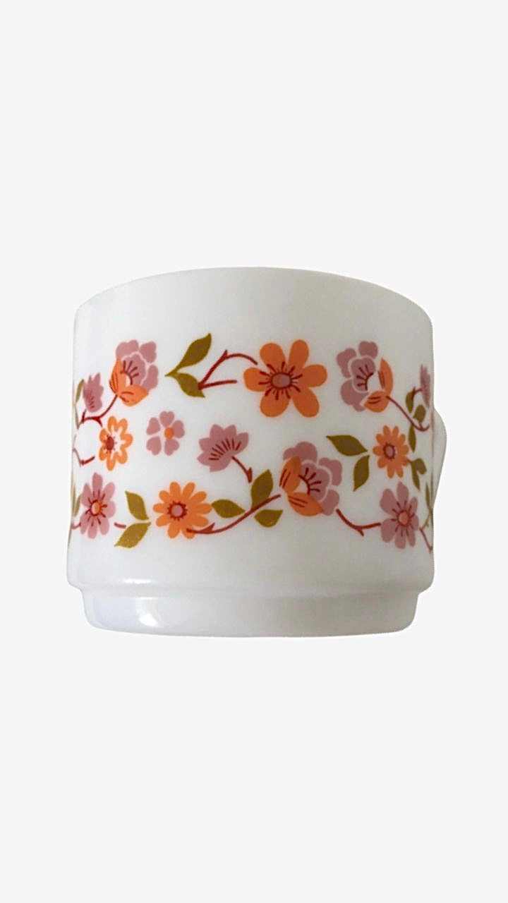 Classic Arcopal Pyrex Scania Garden Teacup Orange Flowers 1970s Vintage Originals Collectors Kitchenware Antiques