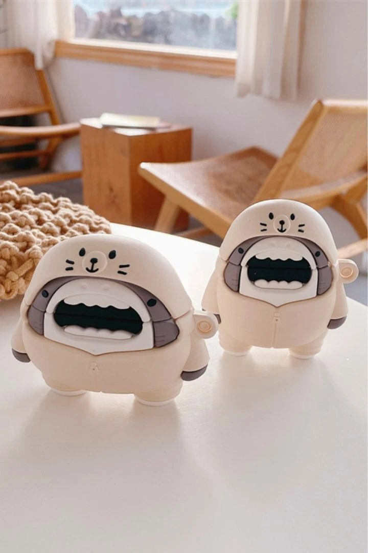 3D Seal Shark AirPods Pro 1 2 Case Cover Cute Cartoon Seals Sharks Earphone Cases Silicone Headphone Protective Trending for Apple Charging Cover