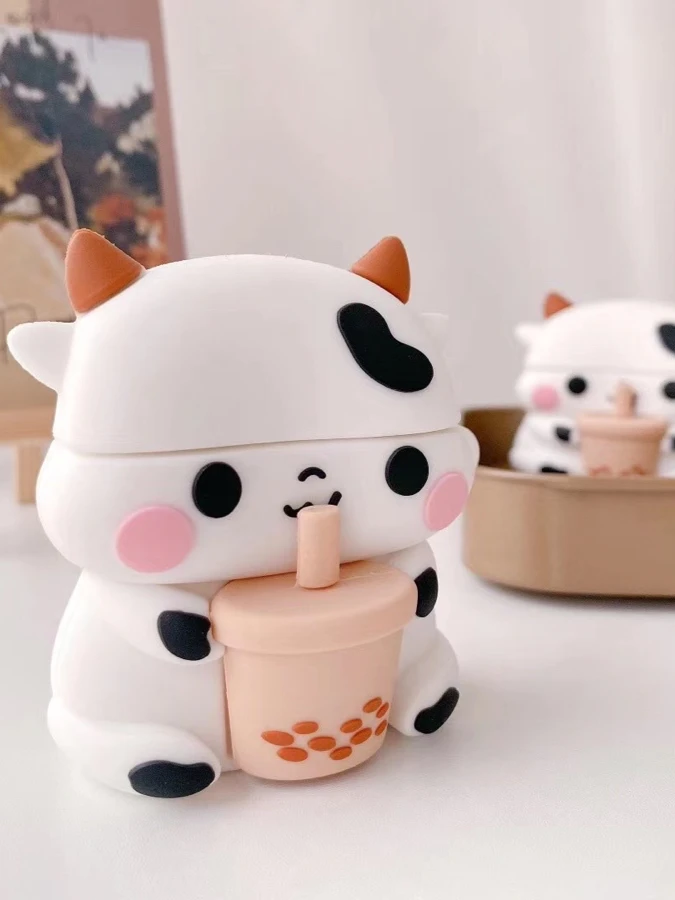 3D Boba Cow AirPods Pro 1 2 Case Cover   Japanese Anime Animals Cartoon Cows Animal Wireless Earphone Protective Cases Covers Trending for Japan Apple Charging Box