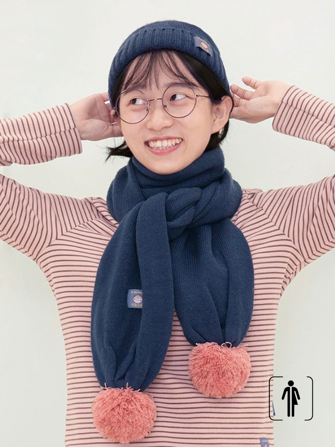 Soft Knitted Bobble Scarf  Lovely  Unisex Anywear Mens Women’s Winter Warm Knit Ball Spell Color Scarves for Man Woman Trending in Navy Blue