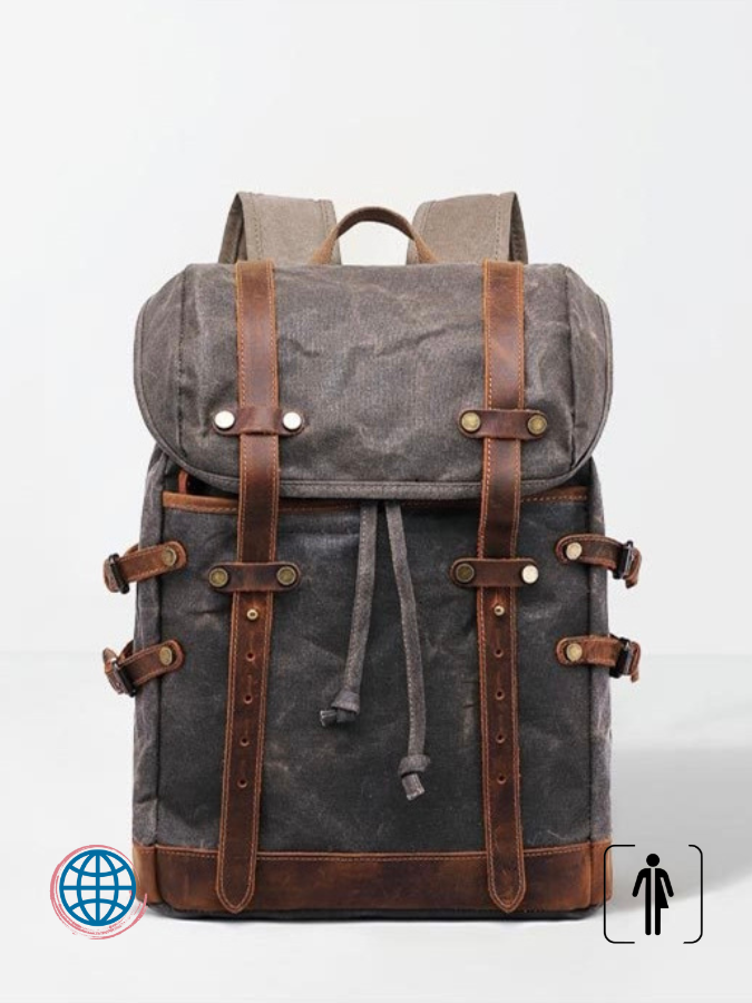 Oil Wax Canvas Backpack  Unisex Anywear Men's Women’s Vintage Style Leather Belts Large Capacity Unisex Hiking Bags Multi-Function Travel Backpacks Trending in Army Green