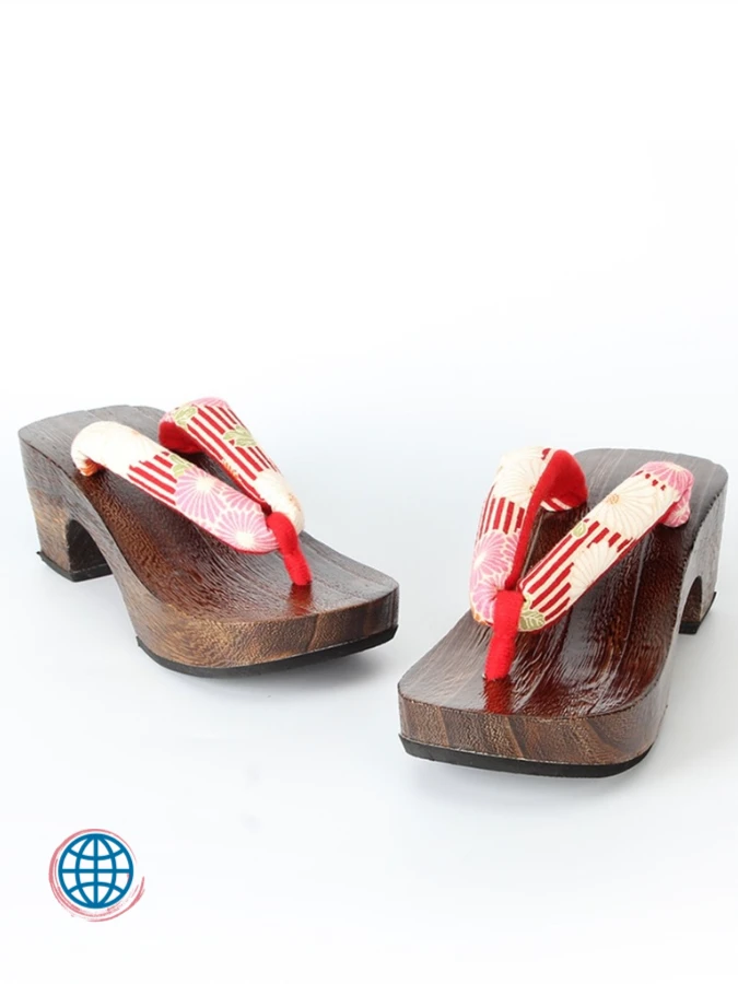 Traditional Kimono Clogs  Women's Japanese Summer Casual Flip-Flops High-Heel Clip-On Wooden Sandals Cosplay Shoes Japan Style Footwear Trending for Woman in Red