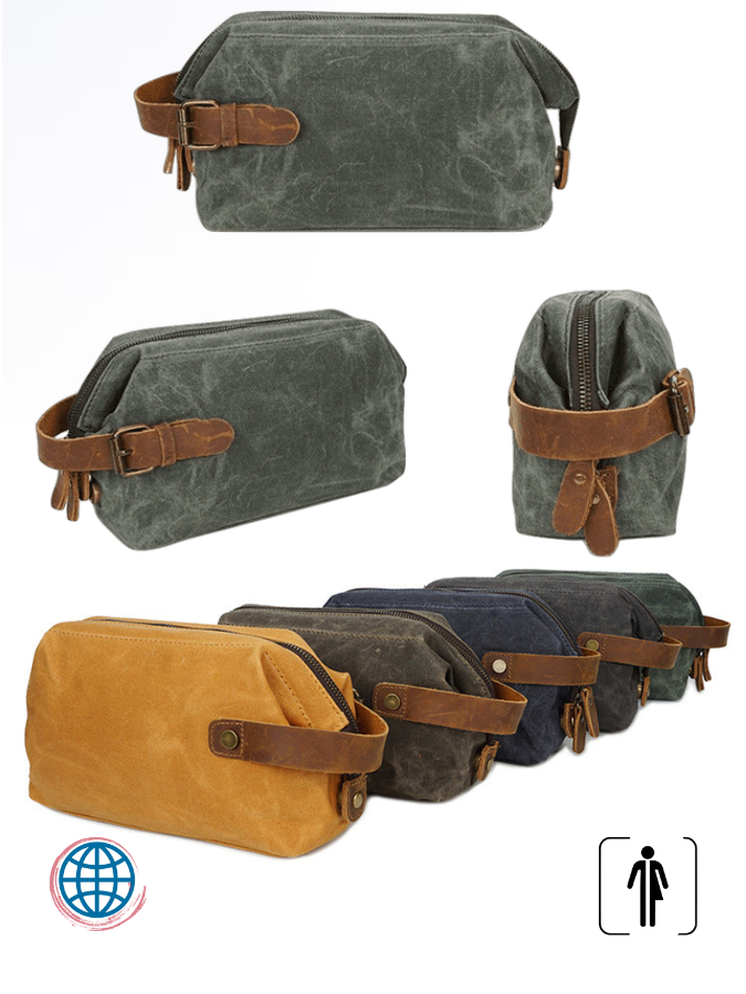 Oil Wax Canvas Clutch Bag  Unisex Anywear Mens Women’s Retro Style Top Layer Cowhide Toiletry Cosmetics Fashion Wrist Bags Trending for Man Woman in Army Green Blue Gray / Grey Khaki Yellow