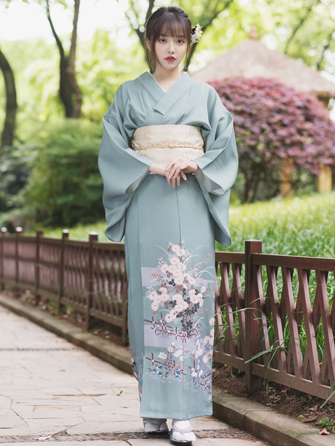 Yukata Crane Kimono Women's Japanese Traditional Kimonos Beautiful Teal Blue Color Bird Prints Classic Photography Dress Cosplay Japan Costume Trending for Woman