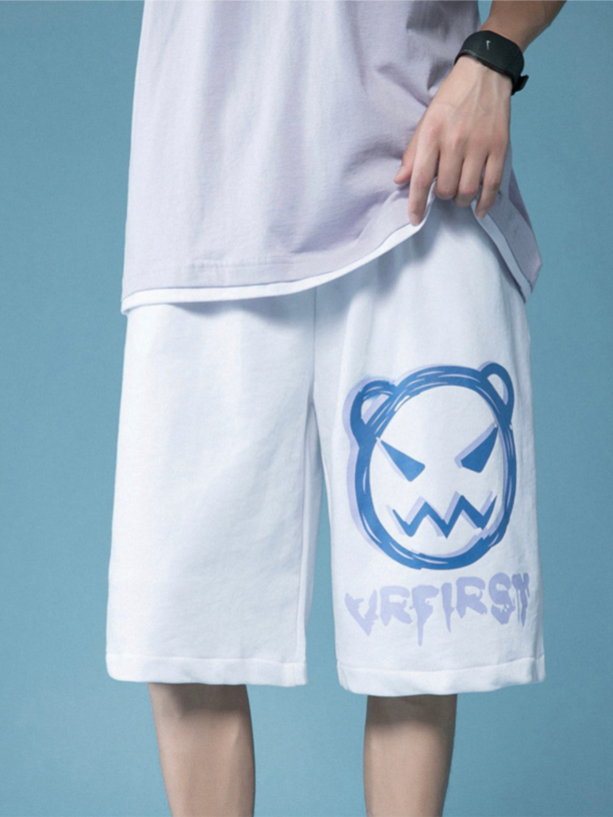 Graphic Printed Shorts  Men's Casual Summer Sweatpants Korean Fashion Mid Rise Waist Running Short Hip Hop Mens Clothing Basketball Korea Hot Pants for Man Trending in White Plus Size