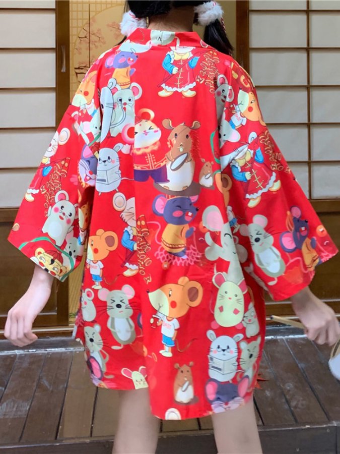 Graphic Cardigan Kimono Yukata  Women’s Japanese Style Kimono Summer Woman Man Summer Loose Thin Outer Garment Japan Kimonos Loungewear for Woman Trending in Red