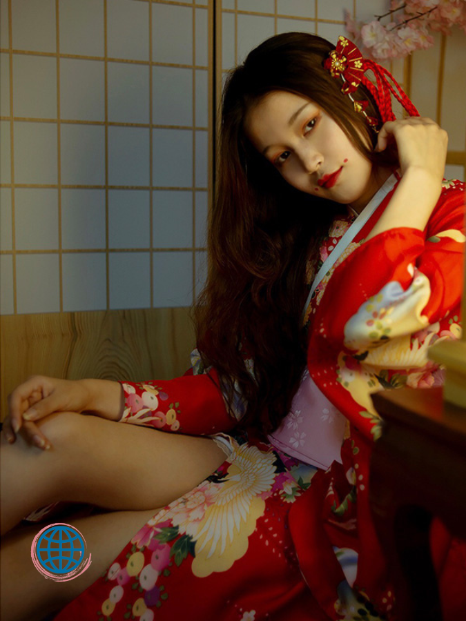 Custom Handmade Japanese Kimono Set  Women’s Beautiful Dress Summer Performance Printing Japan Kimonos Shoot Clothing Trending for Woman in Red