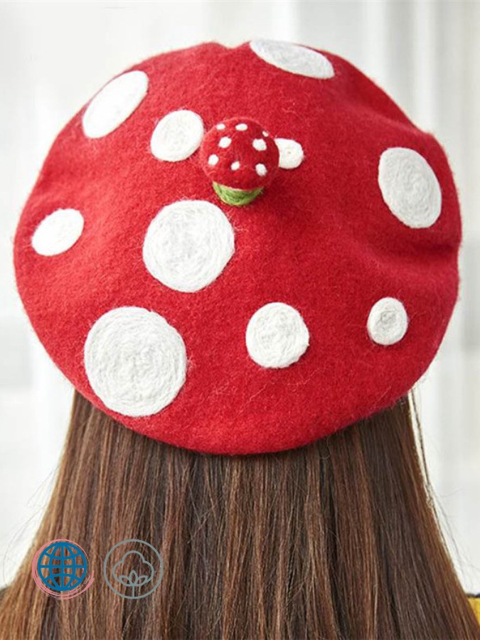Mushroom Beret  Women’s Original Cute handmade red wool white felt Berets creative painter hat birthday gift hats Headwear Berets Trending for Woman