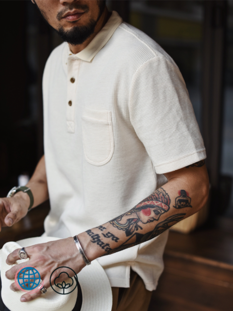 Waffle Polo Shirt  Mens Cotton Tops & Tees T Shirt Short Sleeve Men's T-Shirt Solid Color Casual Breathable 280g Plus Size Shirts Trending for Man in White