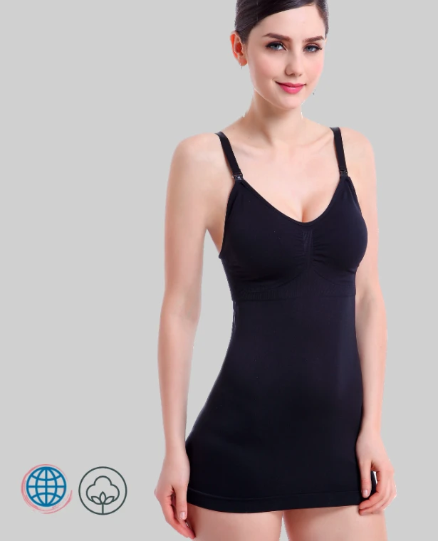 Wirefree Nursing Slip Dress  Women’s Seamless Breastfeeding Clothes For Pregnant Women Maternity Nursing Top Solid Slim Wire Free Front Closure Premama Sling Dresses Trending for Woman in Black color