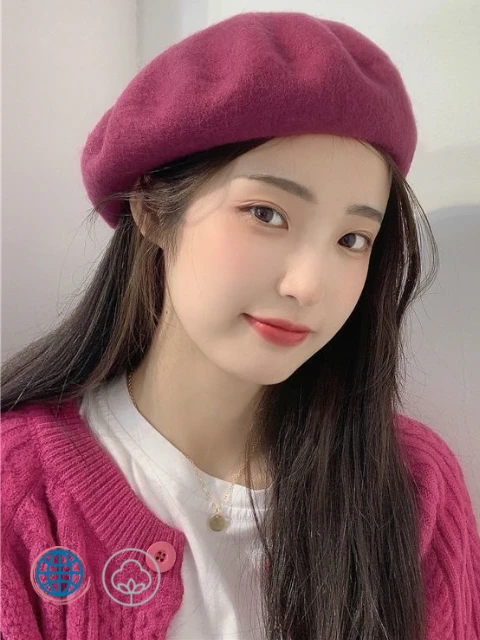 French Woolen Beret   Women‘s Autumn and Winter Wool Hats Sweet Retro Caps Female Style Pure Color Fashion Painter Hats Casquette Femme Berets Trending for Woman In Dragon Fruit