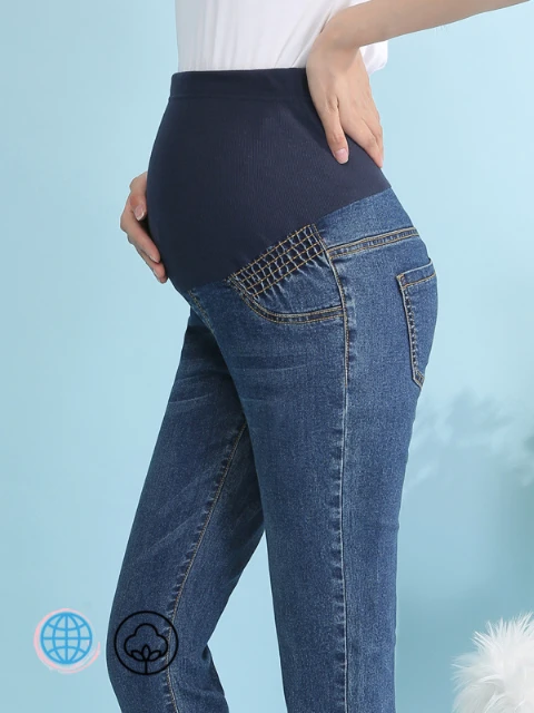 High Rise Panel Jeans  Women’s Maternity Pregnancy Abdominal Pants Adjustable High Waist Stretch Pregnant Women Maternity Trousers Plus Size Trending for Woman in Blue