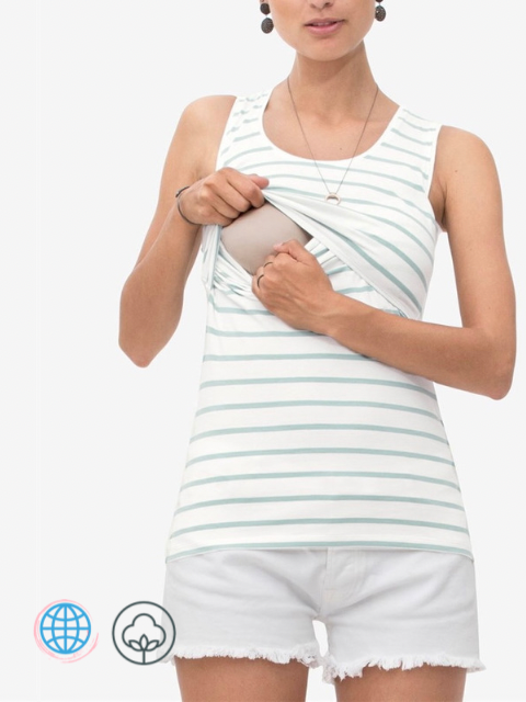 Nursing Tank Top T-Shirt Women’s Post-Pregnancy Mother Nursing Tank Top Summer Stripe Cotton Sleeveless Tops Maternity Clothing Nurse T-shirt For Woman Trending T-Shirts In Green