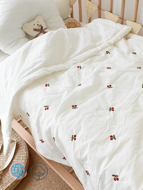 Pure Cotton Winter Quilt   Unisex Newborn Baby Boy Girl Cherry Bear Embroidered Infant Kids Thicken Bed Cot Crib Blanket Cover Kindergarten Bedding Quilts Trending Room Decor Blankets Bedding Covers