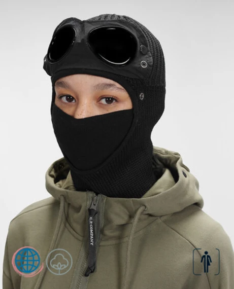 Goggle Balaclava  Autumn Winter Bomber Hats Unisex Anywear Women’s Mens Caps Women Couple Knitted Hats Glasses Eye Protection Outdoor Activewear Ski Windproof Warm Hat with Letters Cap for Man Woman Trending in Black