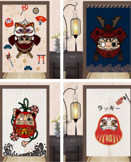 Traditional Dharma print Noren Curtain  Japanese Door Screen Partition Curtain Fabric Cuisine Restaurant Kitchen Commercial Hanging Trending Japan Curtains