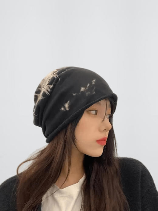 Cotton Tye-Dye Beanie     Genderful Unisex Anywear Mens Women’s Casual Beanies Caps Autumn Winter slouch Hats Skull Caps for Man Woman in Black