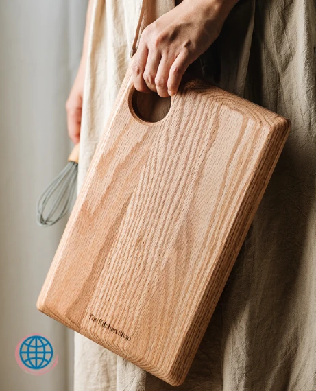 Thick Oak Cutting Board  Wood Chopping Block Kitchen Boards Food Tray Nordic Dessert Plate Serving Tray Toast Dessert Food Holder Trays Norway Trending Wooden Serveware Blocks