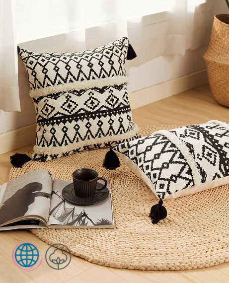 Boho Tufting Cushion Cover   Bohemia Pillow Case Geometric Pillowcase Nordic Beige Cream Cotton Back Support Covers Decorative Hotel Trending Bohemian Home Decor