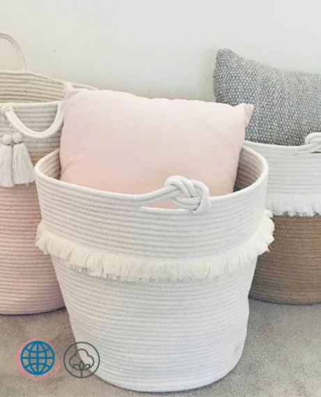 Braided Laundry Basket Nordic 100% Cotton Children Toy Dirty Clothes Barrel Storage Organizer Home Kindergarten Kids Baby Room Decor Trending Norway Organizers Baskets in Auburn Brown Pink White