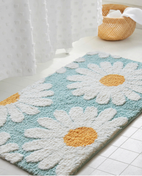 Fluffy Bathroom Mat  Nordic Carpet Area Rug Bath Room Floor Floral Daisy Absorbent Anti Slip Pad Bathmat Doormat Home Decor Norway Mats Scandinavia Rugs Scandinavian Trending Norwegian Bathmats
