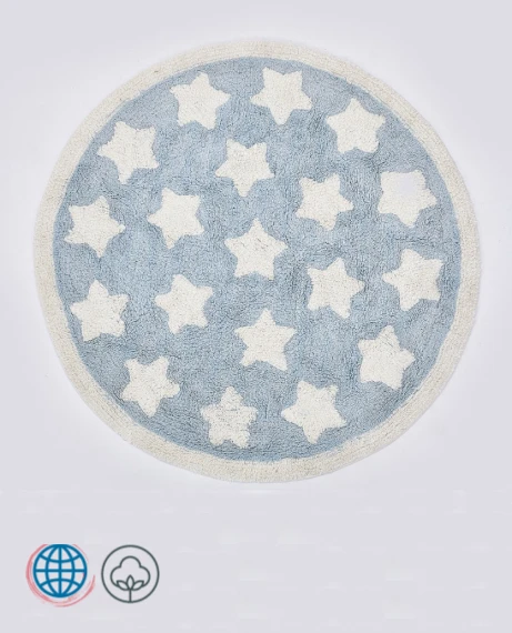 Cotton Star Rug  Round Nordic Floor Mat Kilim Soft Blue for Baby Children Kids Nursery Bedroom Living Room Decor Norway Scandinavia Scandinavian Norwegian Trending Rugs