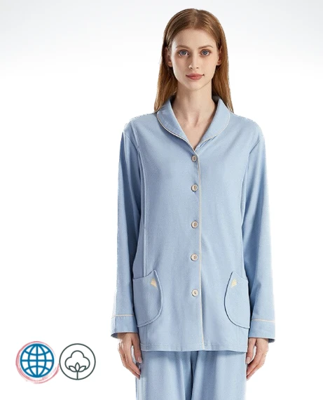Maternity Nursing Pajama 2-Piece  Women’s 2PCS Maternity Pregnancy Sleepwear Lounge Women Clothes Breastfeeding Pyjama Set Long Sleeve loungewear for Woman in Trending Cat Blue