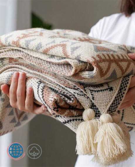 Knitted Woolen Blanket  Soft Bohemian Bedding Crib Stroller Boho Tassel Sherpa Quilt Travel Cot Bed Sofa Throw Trending Thread Blankets 150cm Multicolor Bohemia
