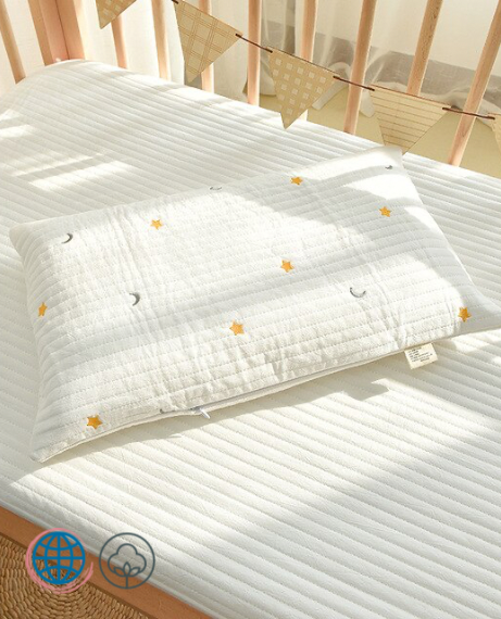 Quilted Pure Cotton Pillowcase Korean Embroidery Unisex Newbown Baby Infant Kids Pillow Case Kindergarten Children Pillow Cover Pillowcases Covers in Trending Yellow Star Moon