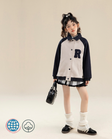 Teen Baseball Jacket  Girls Beige Black R Patchwork Denim Varsity Fashion All-match Teenagers Children Costumes Spring Casual Sport Kids trending Teens Summer Outerwear Jackets 10 12 13 14 15 16 Year