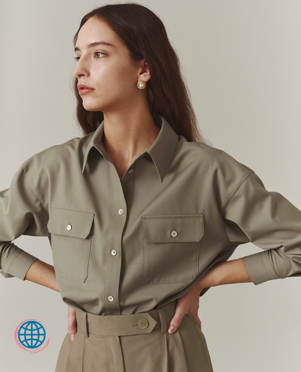 Slim Fit Casual Shirt  Women’s Spring Summer Autumn Commuter Temperament Female Solid Colour Loose Niche High Quality Tops Shirts for trending Woman in Olive Green