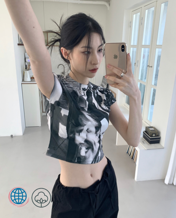 Crewneck Pop-Art T-Shirt  Women’s Summer Round O-Neck Short Sleeve Grunge Aesthetic Female Y2k Gothic Crop Top Graphic Tees T-Shirts Plus Size Streetwear Tops for treWoman in Black White