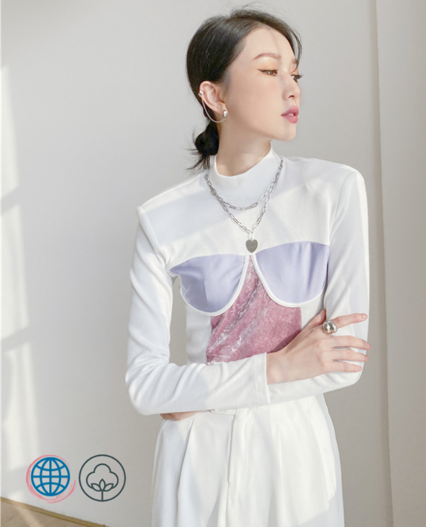 Turtleneck Patchwork Top  Women’s Fashion Designer Long Sleeve Blouse T Shirt White Tshirt Aesthetic Ladies Tops Blouses for trending Woman