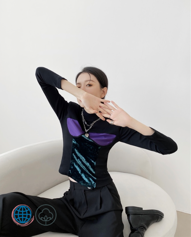 Turtleneck Patch Top  Women’s Fashion Designer Long Sleeve Patchwork Blouse T Shirt Black Tshirt Aesthetic Ladies Tops Blouses for trending Woman