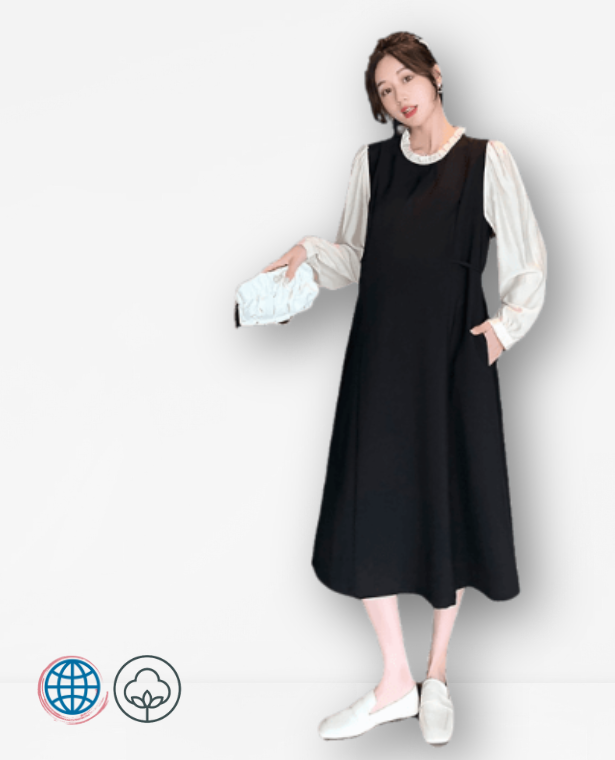 Maternity Loose Boatneck Dress   Women’s Spring Summer Full Sleeve Plus Size Skirt Crew Neck Pregnancy Full Plus Size Dresses for trending Woman in Black