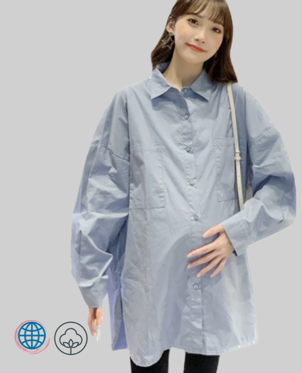 Maternity Shirt   Women’s plus size pregnant long sleeve turn-down collar light blue cotton professional workwear leisure fashion pregnancy clothes Shirts for trending Woman